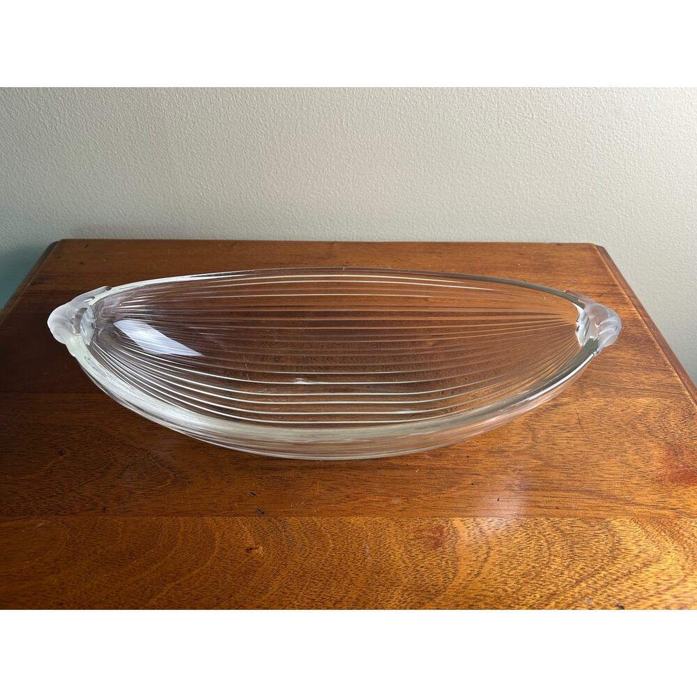 Vintage Mikasa Neoclassic Ribbed Glass Oval Serving Bowl